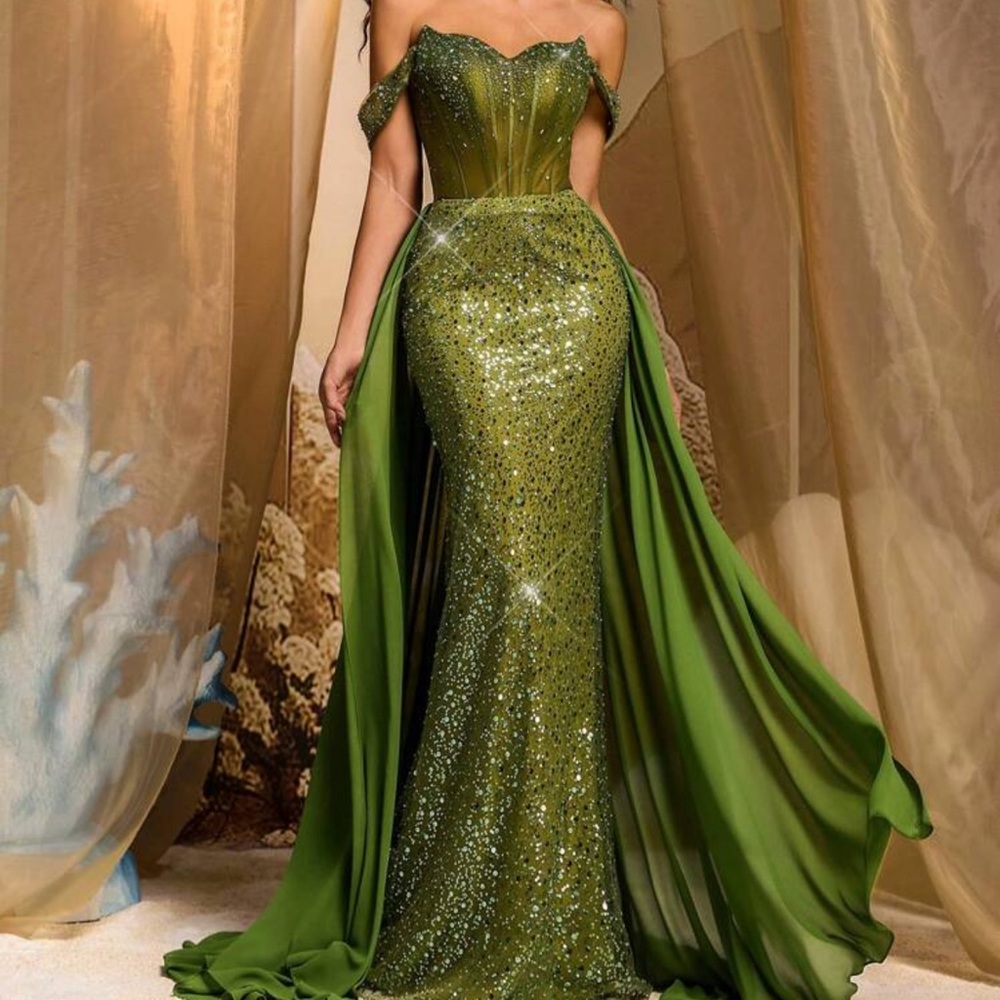 SHEIN Strapless Green Sequin Gown